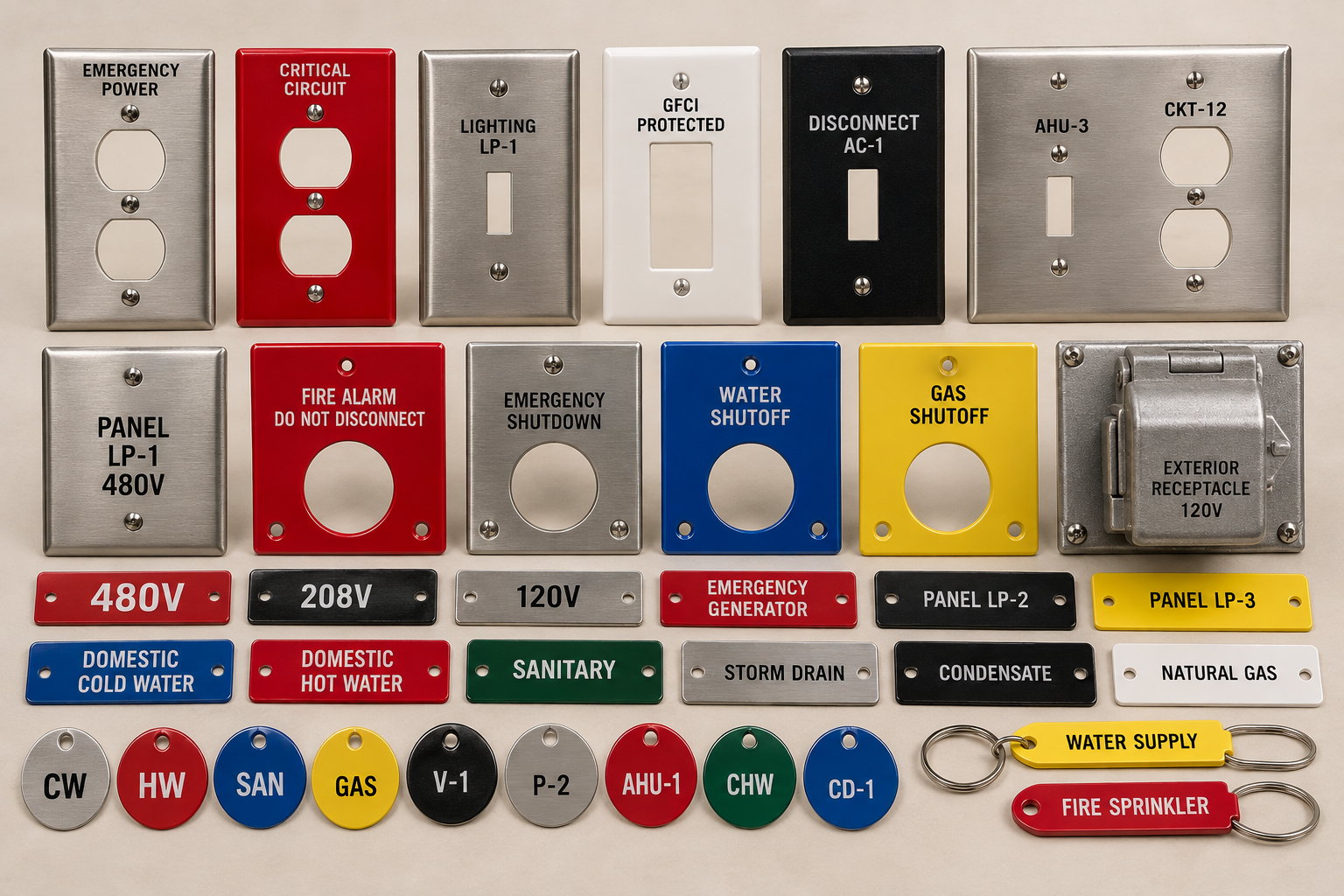 Engraved electrical plates, panel labels and plumbing tags